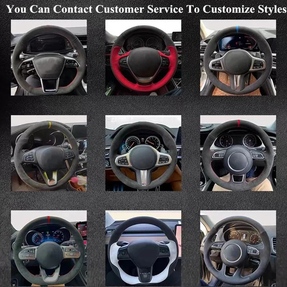 Juste de volant de voiture en cuir suédé noir personnalisé, tresse coordonnante, MF iti Q50 2014 201
