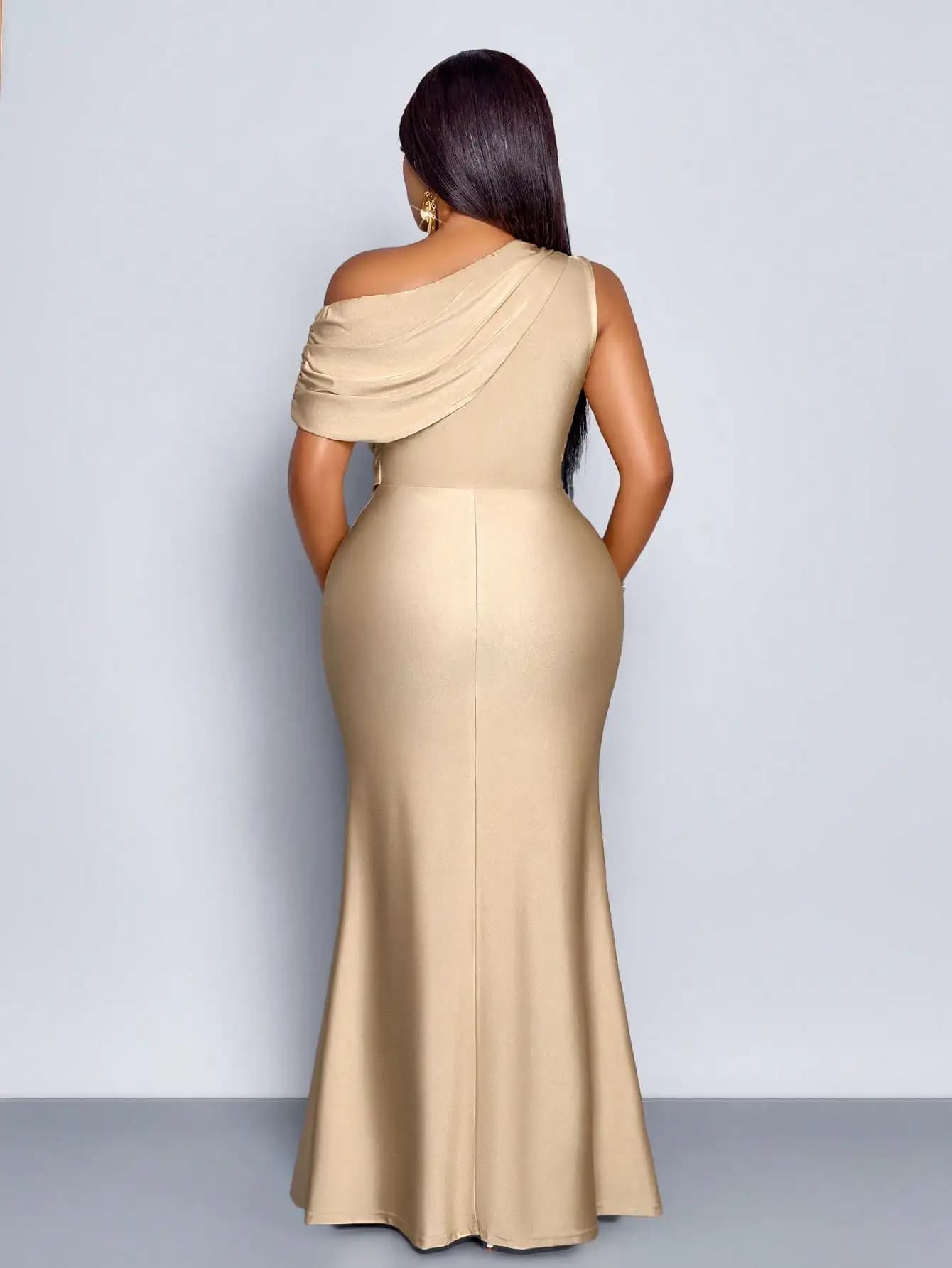 Robe de soirée élégante à épaules dénudées, taille plus, style sirène, en abricot brillant pour mari