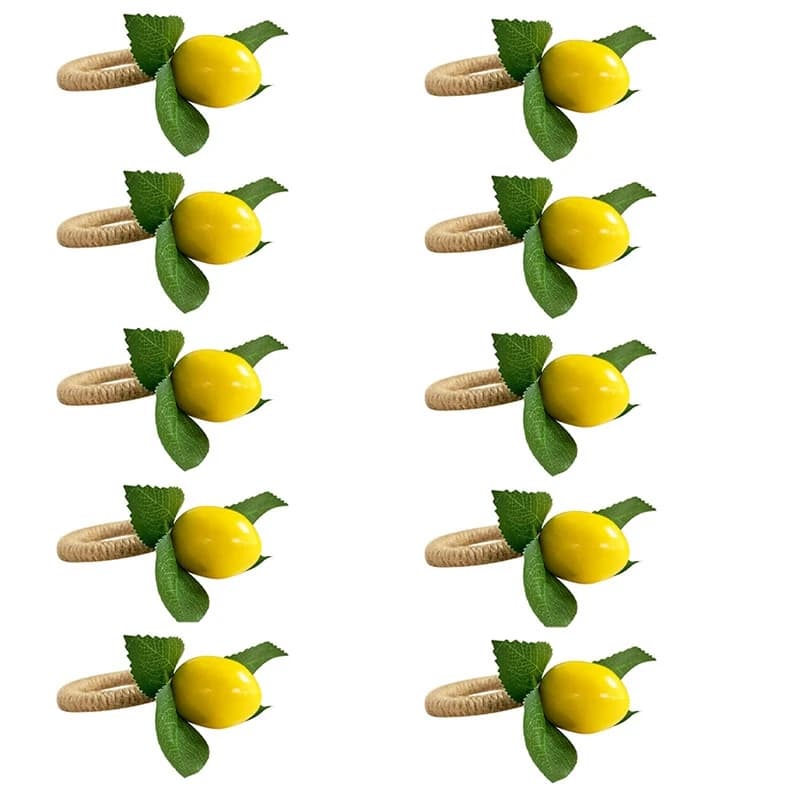 Ronds de Serviette Faits à la Main, Faux Citron Jaune avec Vigne, pour ixde Mariage, Banquet, 10 Piè
