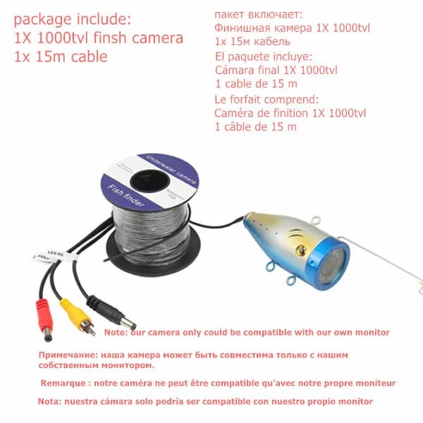 Caméra sous-marine pour détecteur de pêche, caméra de sécurité avec lumière LED blanche, grand flott
