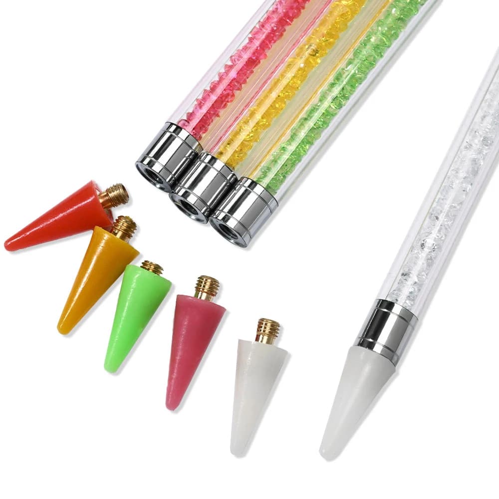 Stylo à points pour ramassage de strass, poignée en cristal, stylo à double extrémité pour perceuse