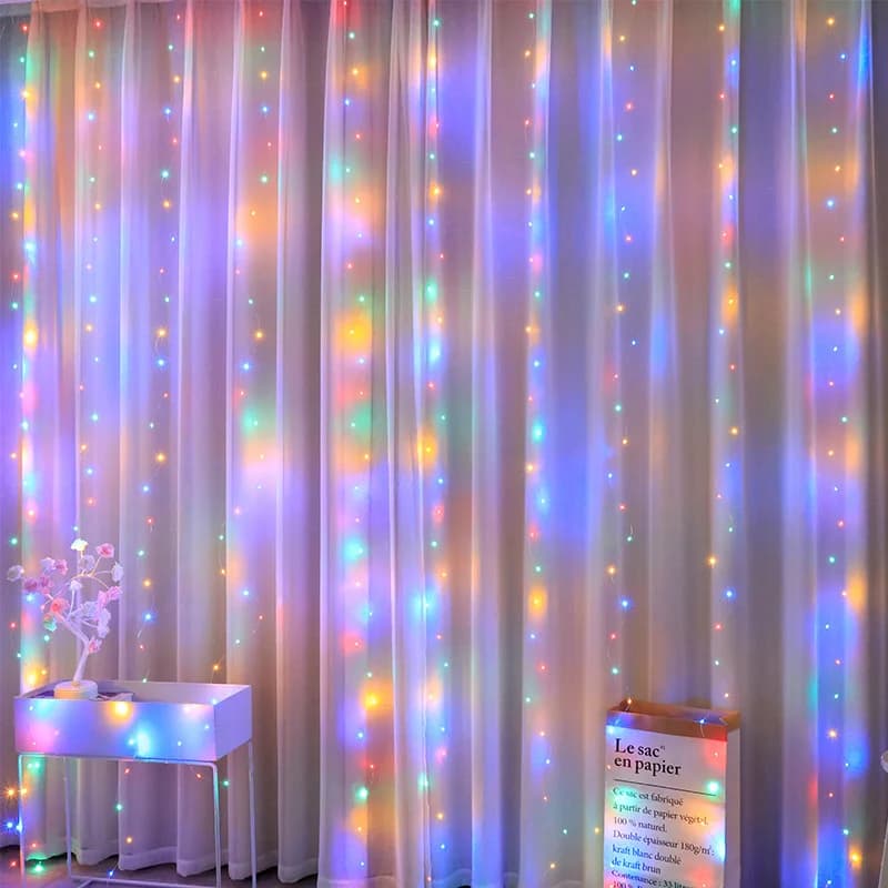 Guirxiété Lumineuse LED pour Décoration de Noël, Rideau, Lampe, 8 Modes, USB, Télécommande, 3m, Lumi