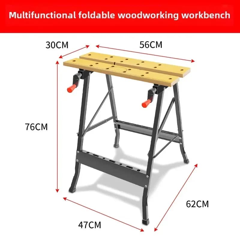 Établi polyvalent pour le travail du bois, table de scie pliable avec support à outils, mini poste d