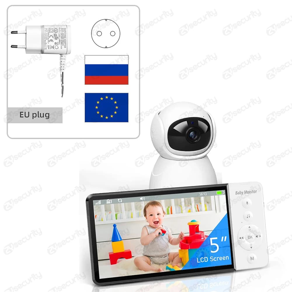 Moniteur vidéo pour bébé Avec caméra PTZ Nanny pour enfants Écran IPS de 5 pouces Batterie 5000mAh T