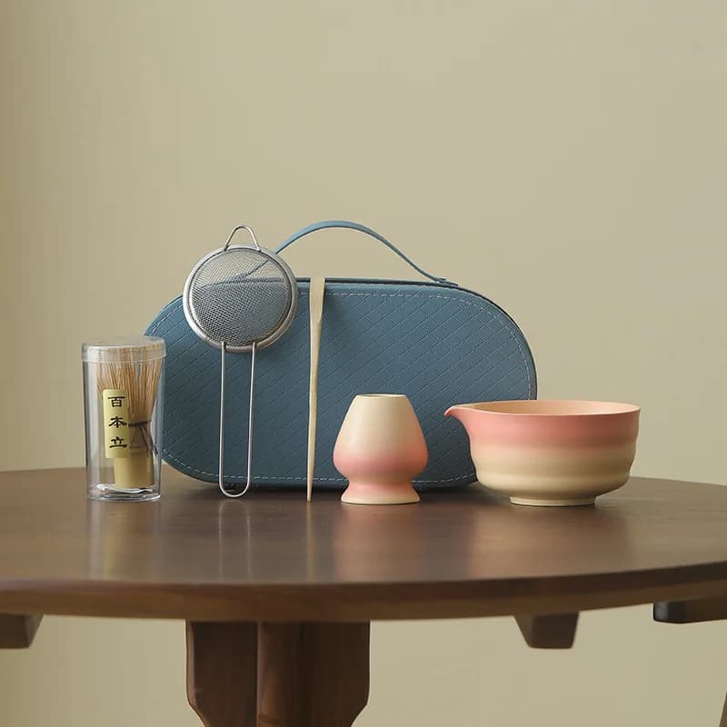 Ensemble Matcha de voyage 5 pièces, bol en grès japonais au Design Compact et Portable, fouet à 100