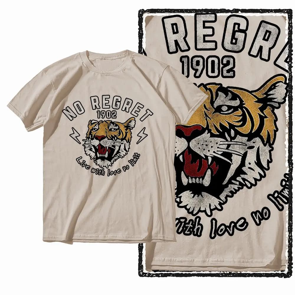 G41 Beige Vintage 100% coton T-shirt imprimé tigre pour hommes | T-shirt col rond pour hommes, St