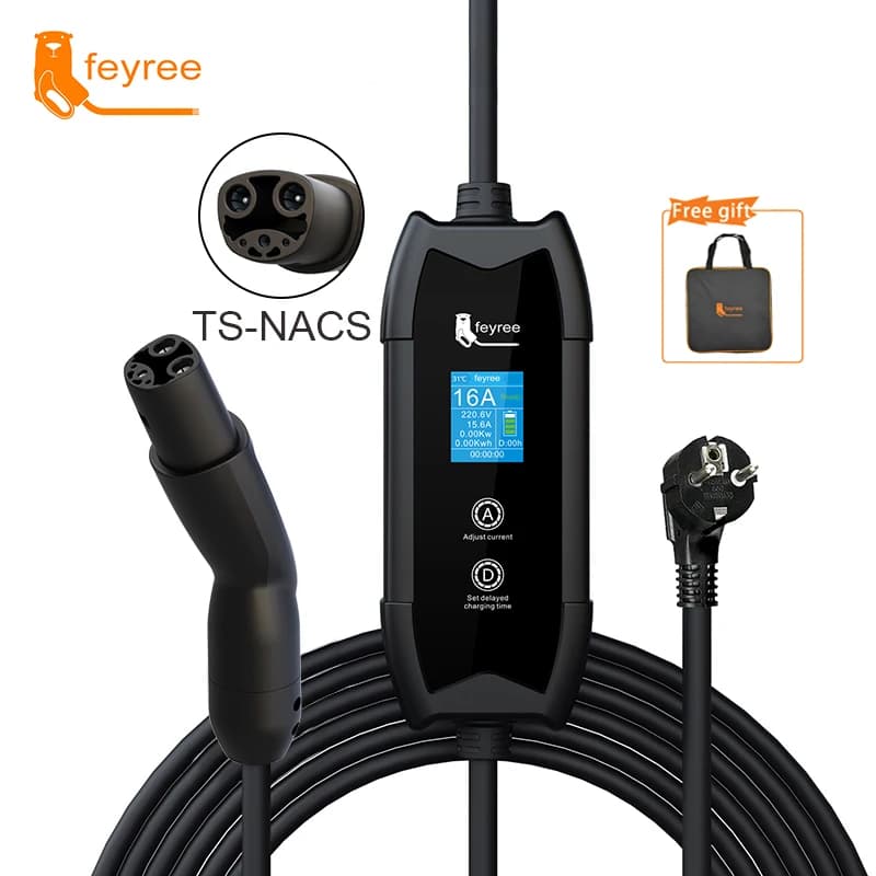 Chargeur portable Feyree EV 3,5 kW TS-NACS avec écran LCD de 1,8 pouces et programmation de charge à