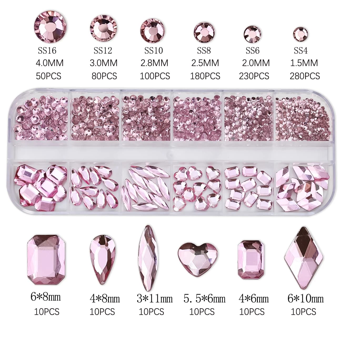 12 grilles rose mixte ongles strass luxe ongles breloques paillettes cristal bijoux gemmes Nail Art