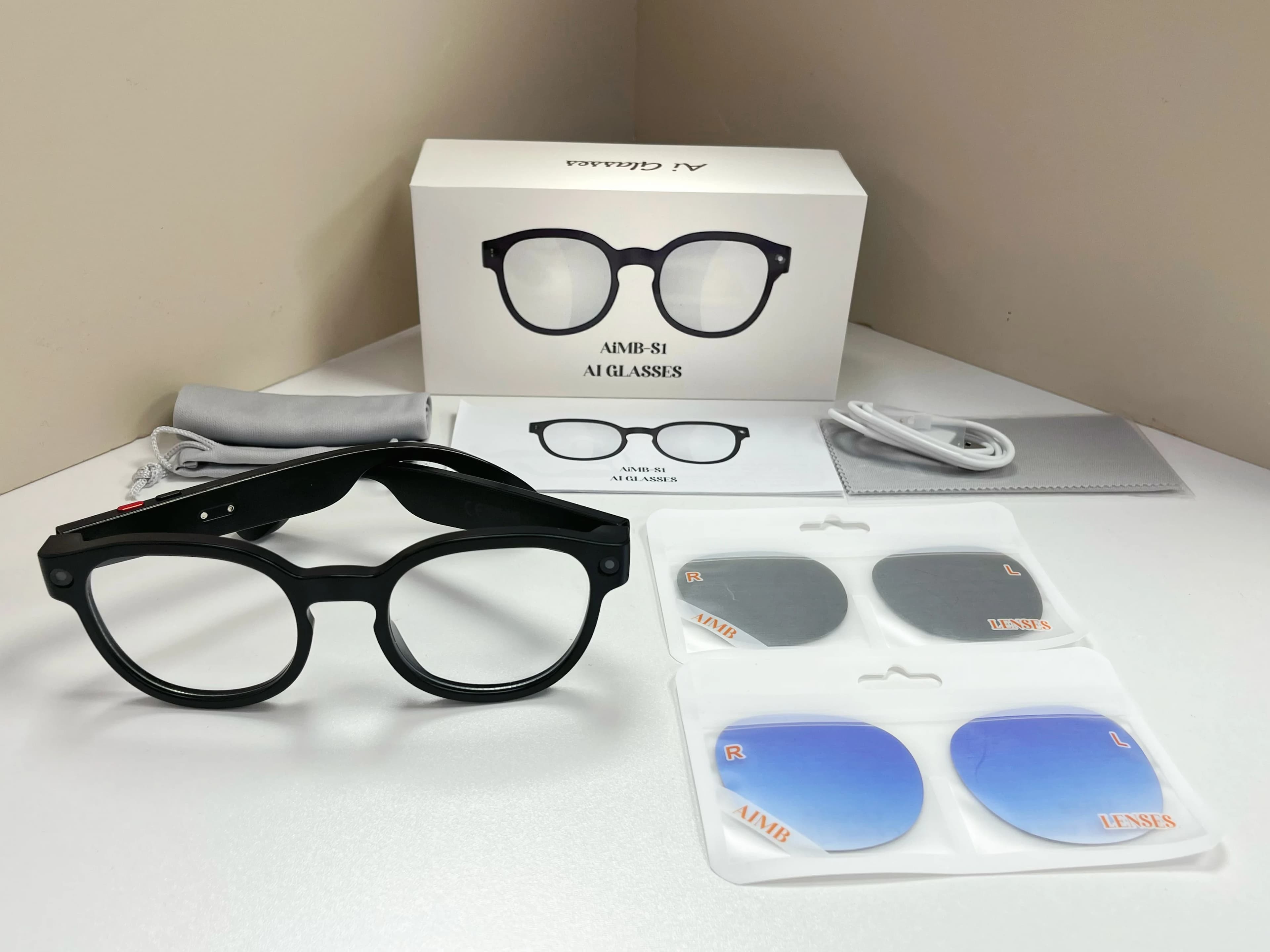 Lunettes Intelligentes AIMB S1 AI avec Caméra HD 8MP, Recharge Rapide, Traduction, Interaction Intel