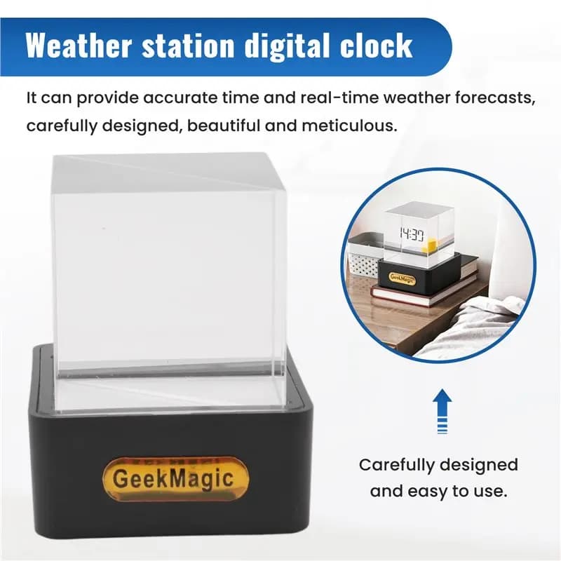 GeekMagic Crystal Cube Photo affichage holographique bureau Station météo intelligente horloge numér