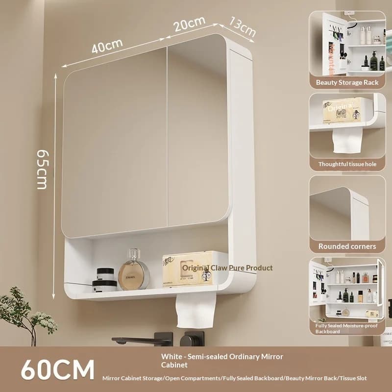 Miroir de salle de bain mural en fibre de carbone, miroir de rangement incurvé aux coins arrondis, m