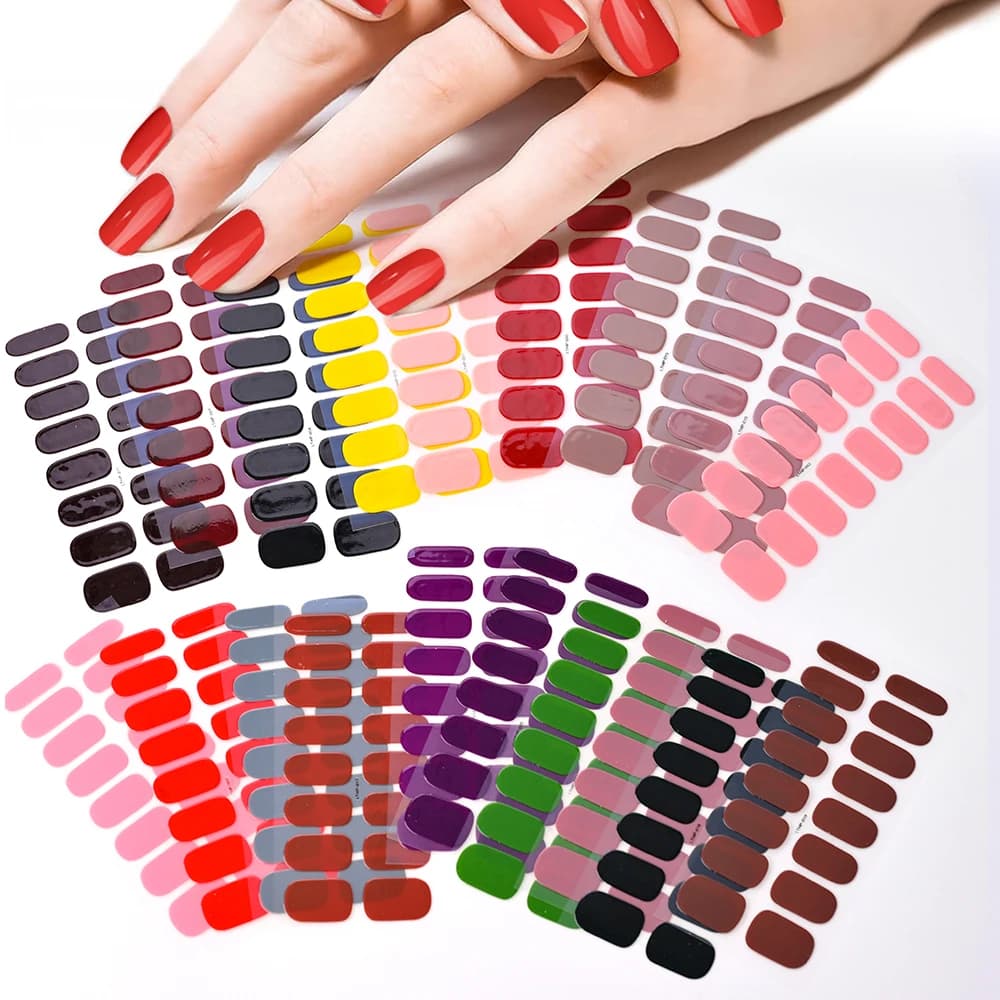 Autocollants pour ongles en gel semi-durci, enveloppes de vernis à ongles, couverture complète longu