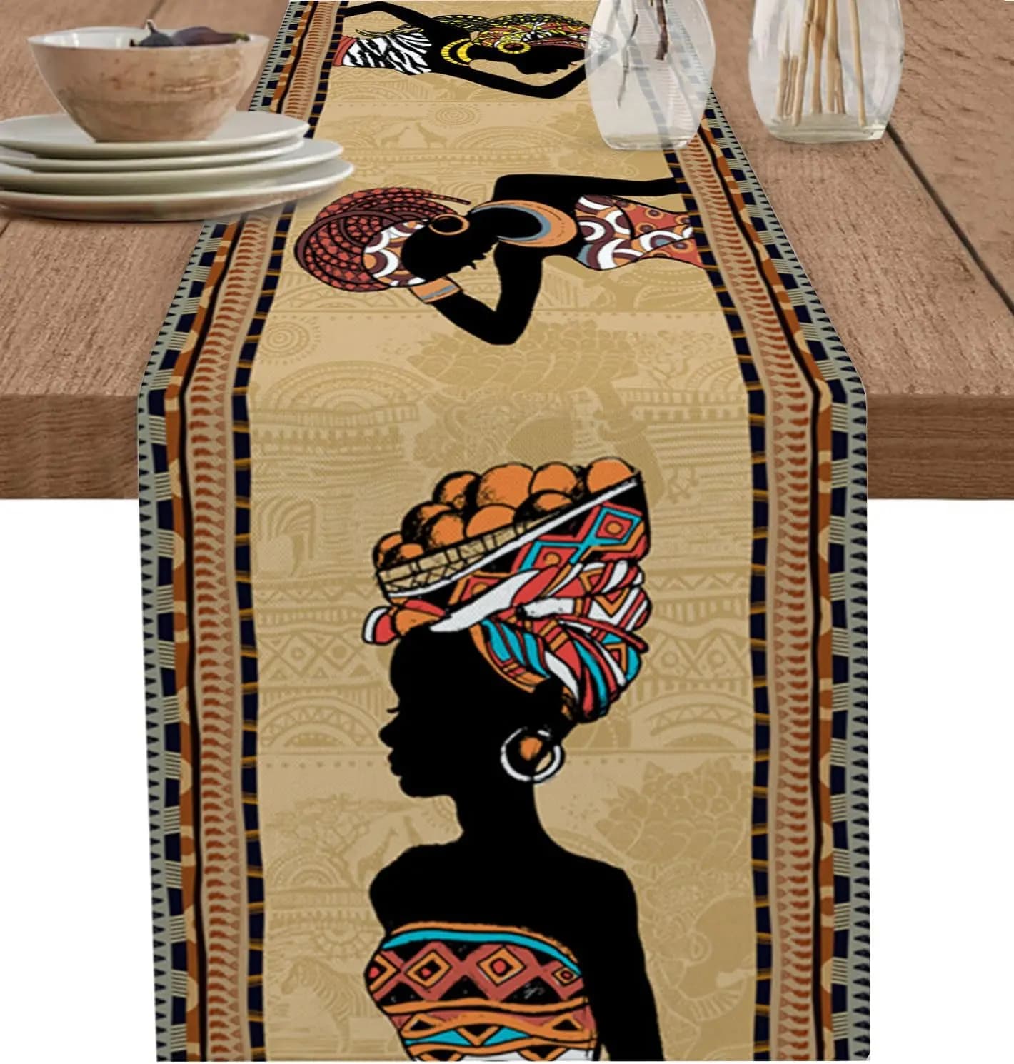 Ethinic Boho femme africaine chemins de Table en lin commode écharpe décor de Table ferme Table à ma