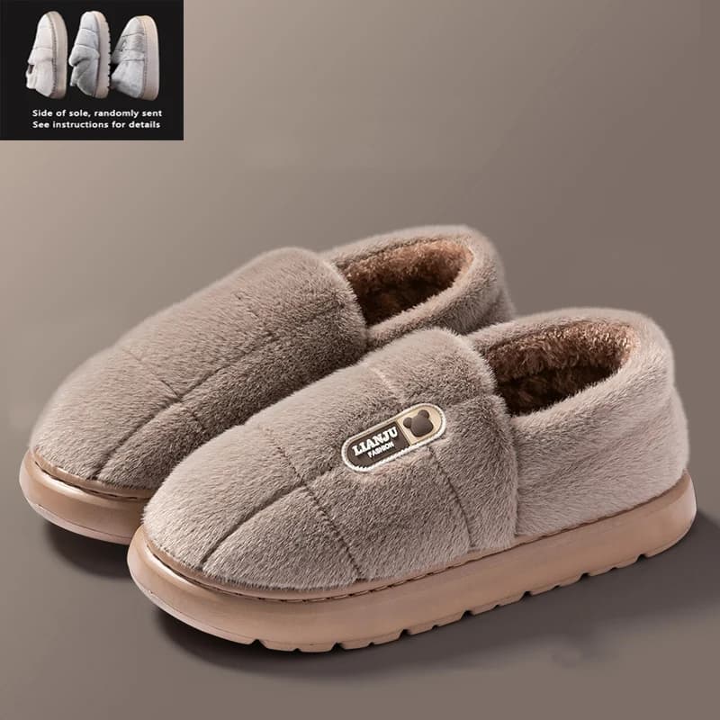 Chaussons pour hommes hiver couleur unie talons enveloppants pantoufles en peluche antidérapant chau