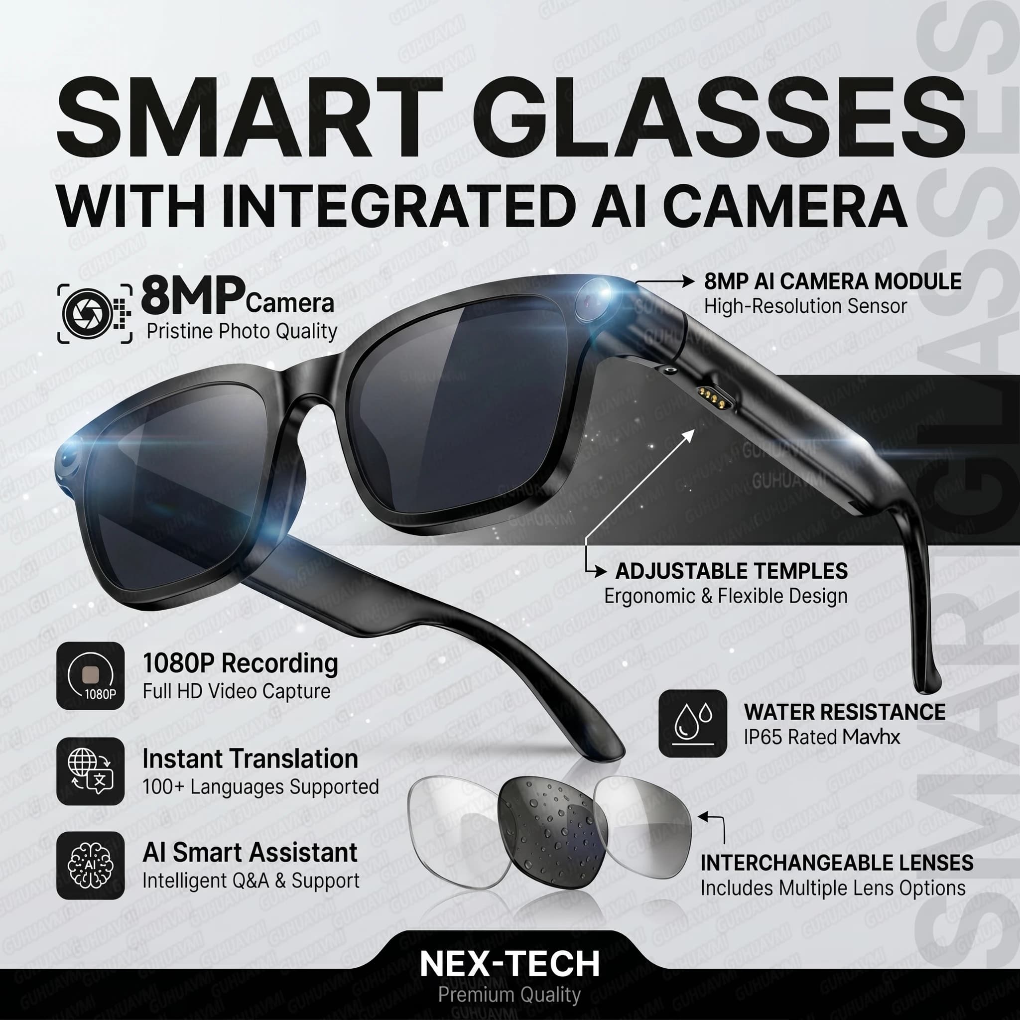 Nouvelles lunettes connectées POV 2026 avec caméra 4K HD 800W, audio sans fil, lunettes de soleil po