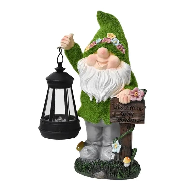 BSEVB-Gnomes de jardin avec lanterne solaire, statue d'extérieur en résine, ornement amusant pour la