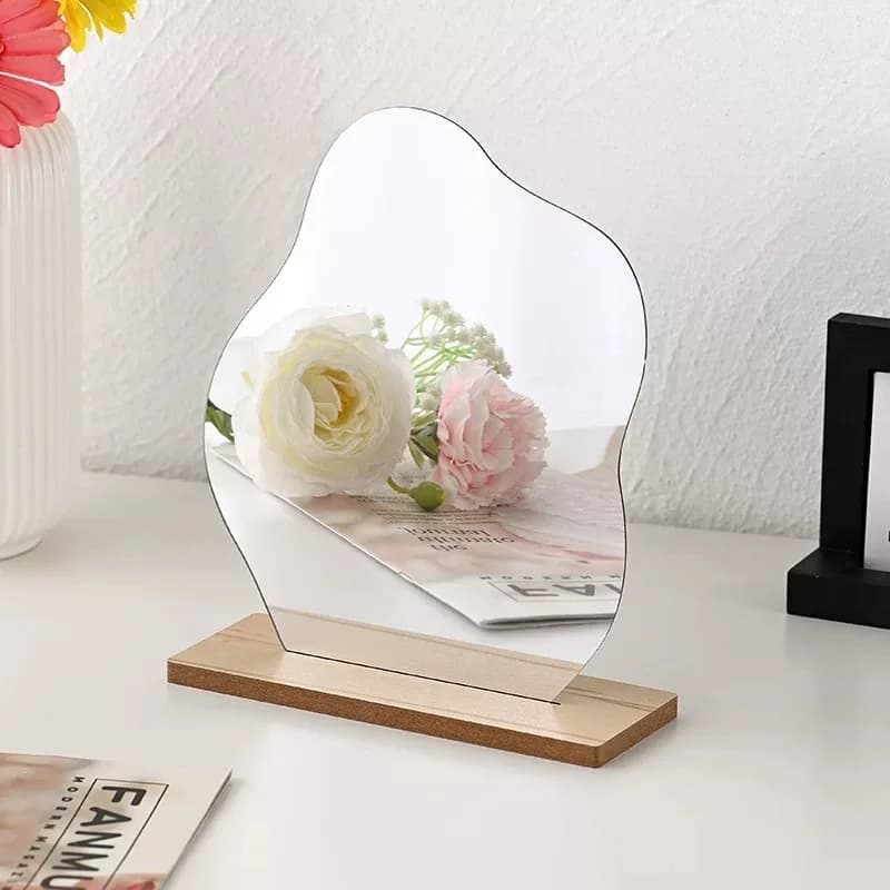 Miroir sur pied en acrylique irrégulier, bricolage, maquillage de bureau, ornement de bureau, décora
