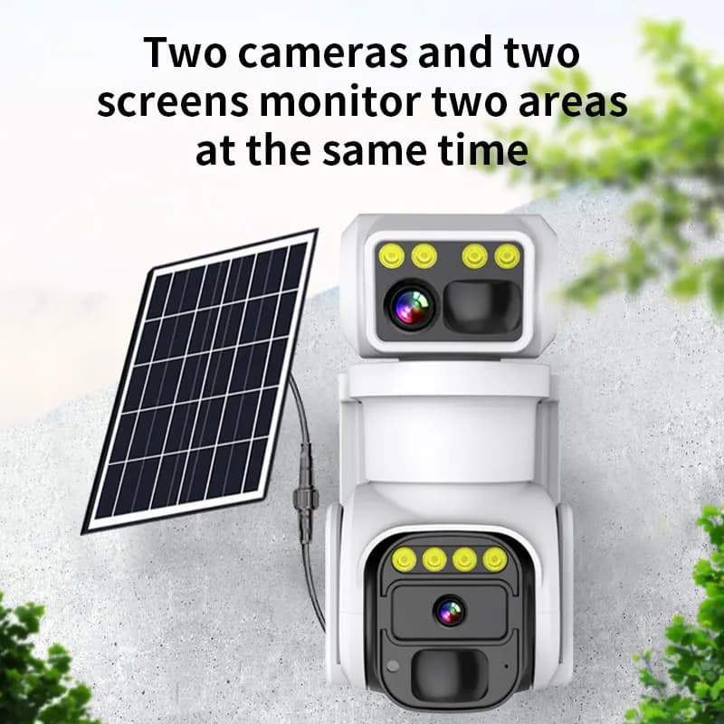 Caméra de sécurité domestique 4MP iCam+ APP à énergie solaire, double objectif, WIFI/4G, couleur int