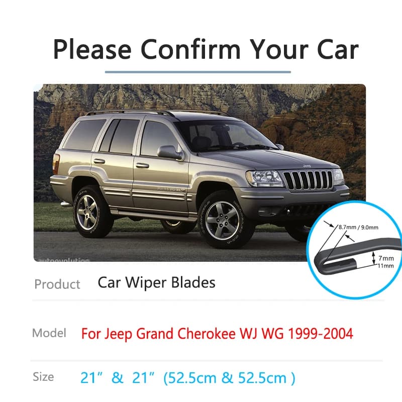 2 lames d'essuie-glace pour Jeep Grand Cherokee WJ WG MK2 1999 ~ 2004, brosses de coupe, pare-brise