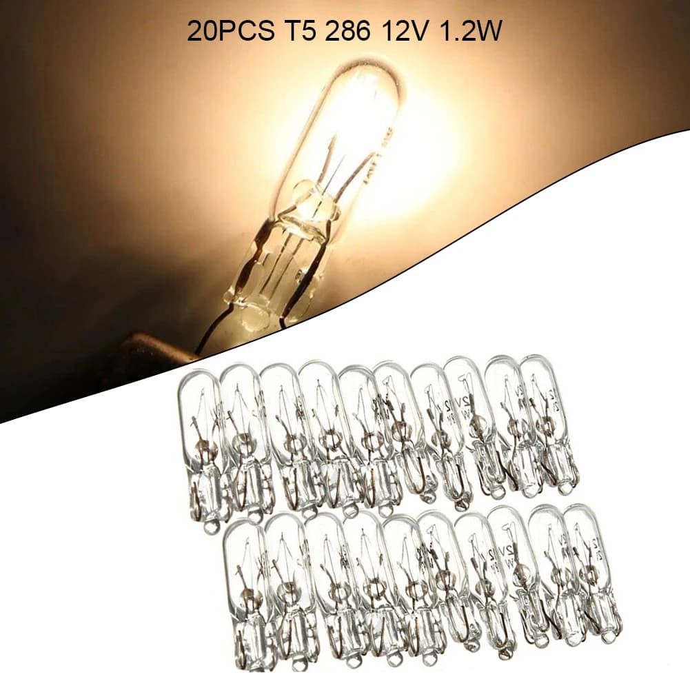Ampoules de voiture Prada Wedge, T5 286, 12V, 1.2W, panneau en verre de quartz, universel, 20 pièces