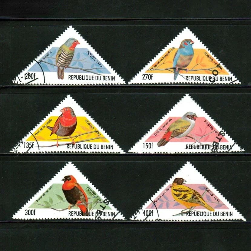 Timbres-poste Benin 1999, timbres-poste marqués triangle d'oiseau pour la collecte, 6 pièces/ensembl
