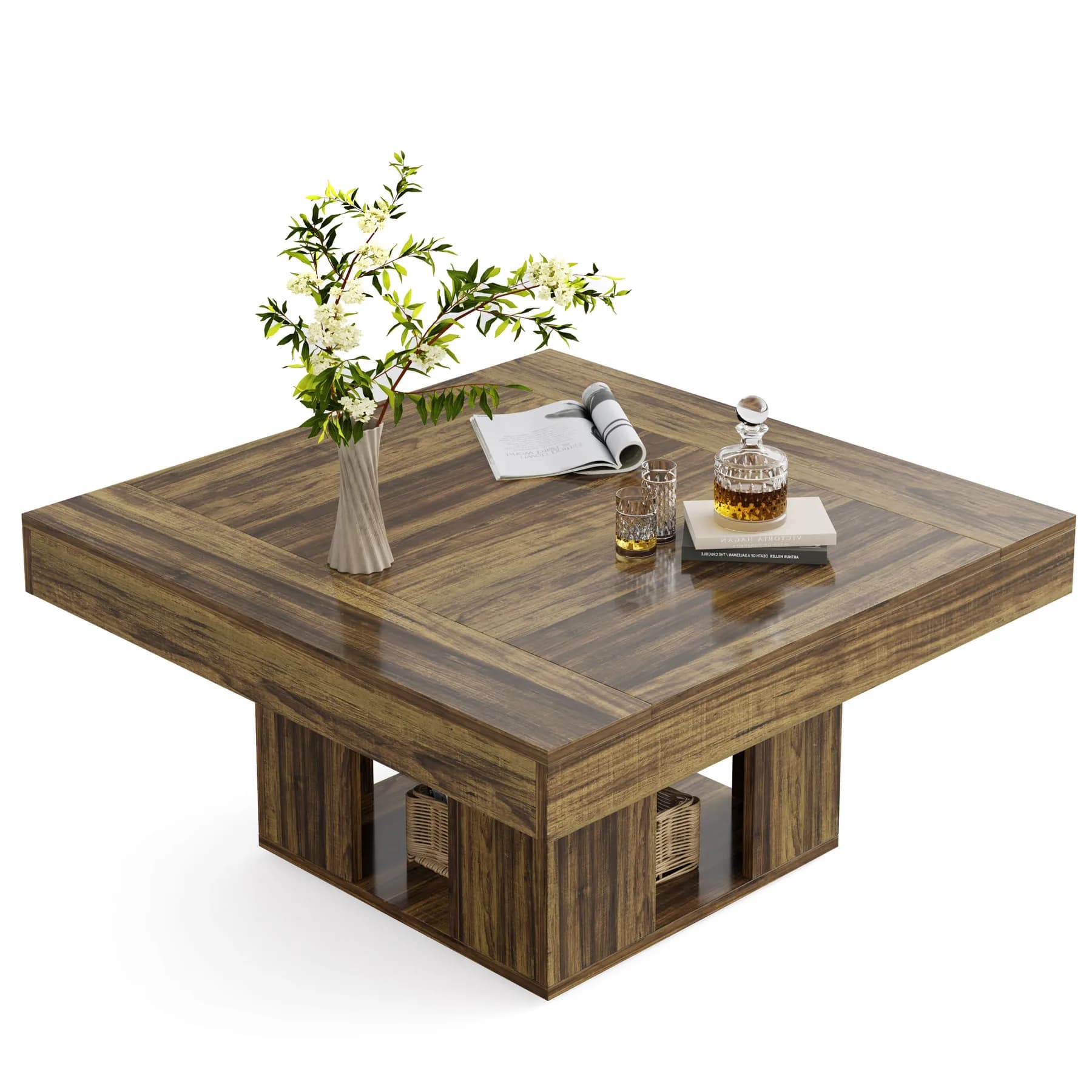 Nouvelle ferme 2 niveaux avec sous le stockage thé Cocktail bois Center Tables basses