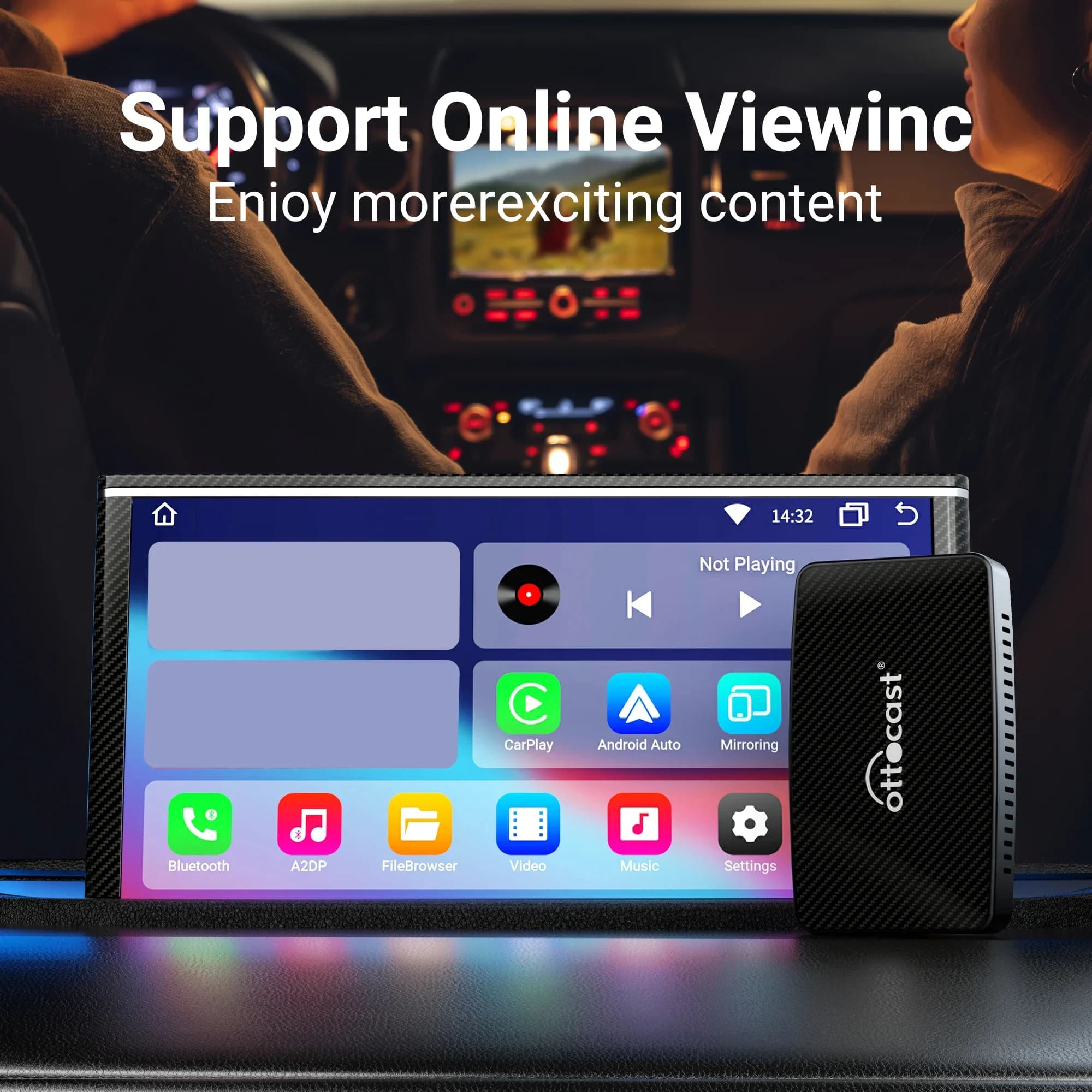 OTTOCAST-Adaptateur CarPlay Android sans fil, Play2Video, Auto, Youtube, Netflix, Lecteur vidéo, TV