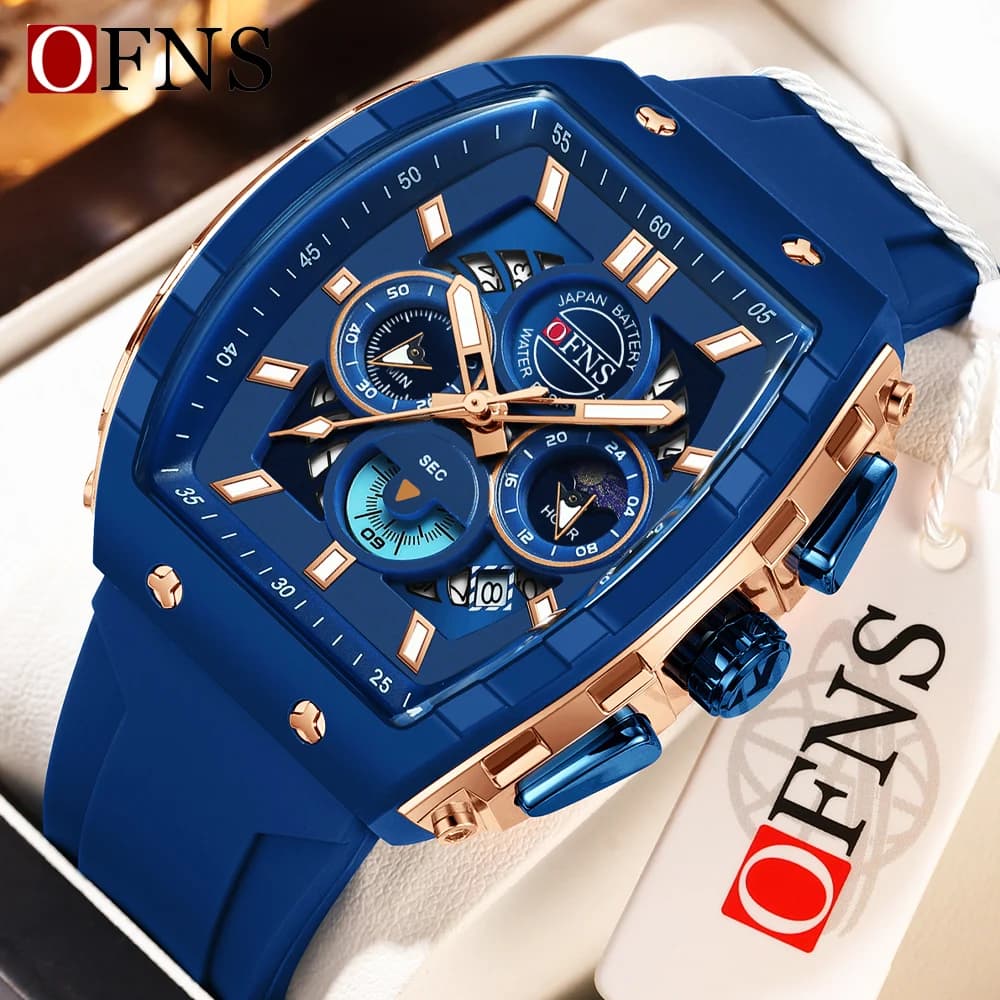 OFNS mode montres à Quartz pour homme lumineux étanche chronographe calendrier bracelet en Silicone