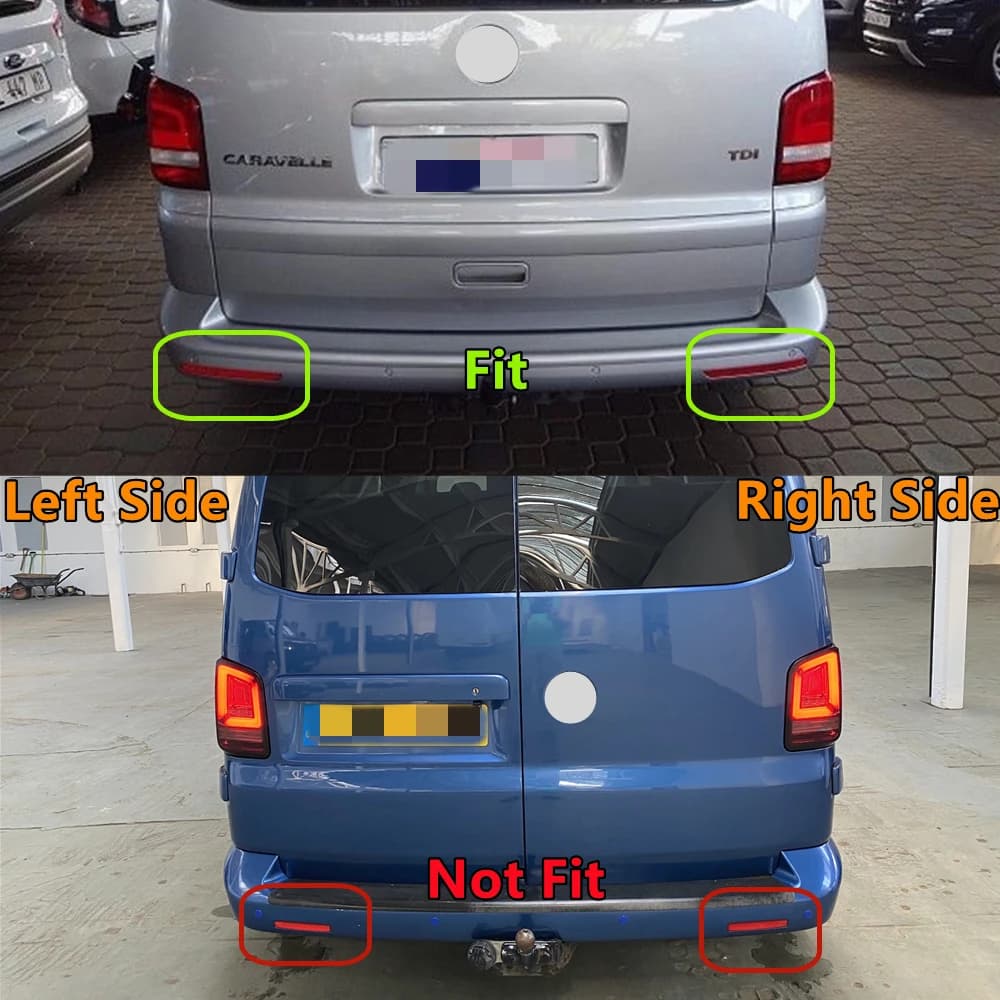 Réflecteur de pare-chocs arrière de style de voiture, VW T5, Transporter, Caravelle, Multivan 2012,