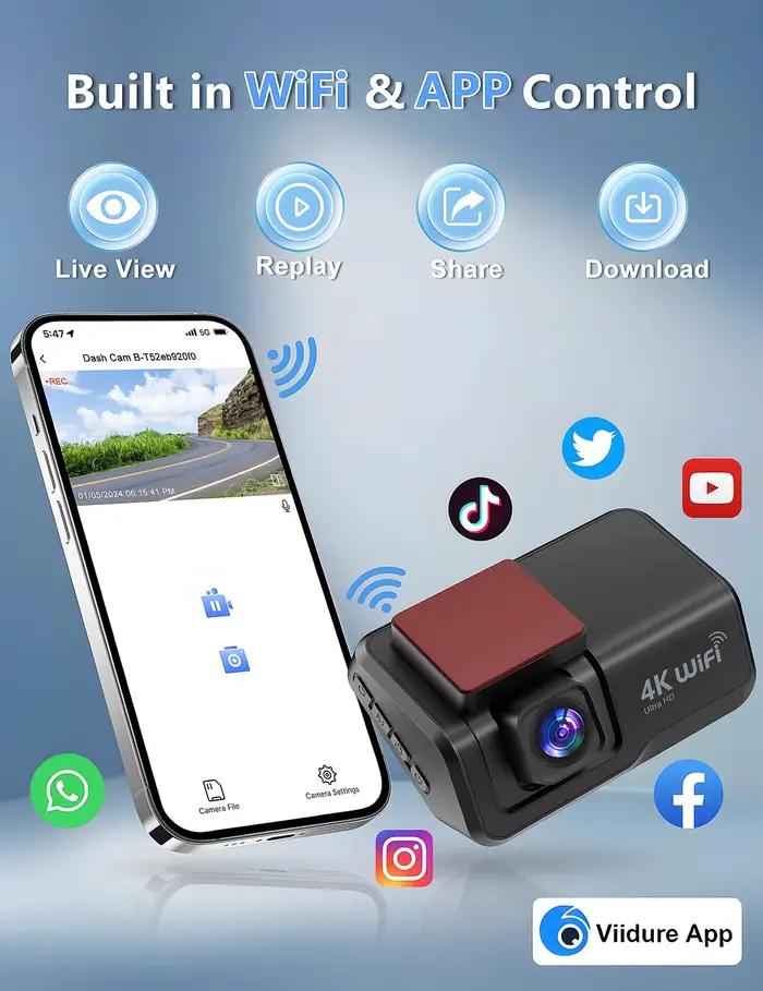 Kocam 4K UHD Dash Cam WiFi voiture DVR avant et arrière double objectif Auto caméra