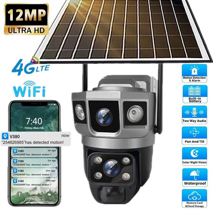 Caméra IP solaire 4G double objectif Wifi batterie intégrée extérieure caméras PTZ 12MP 10X Zoom système de sécurité