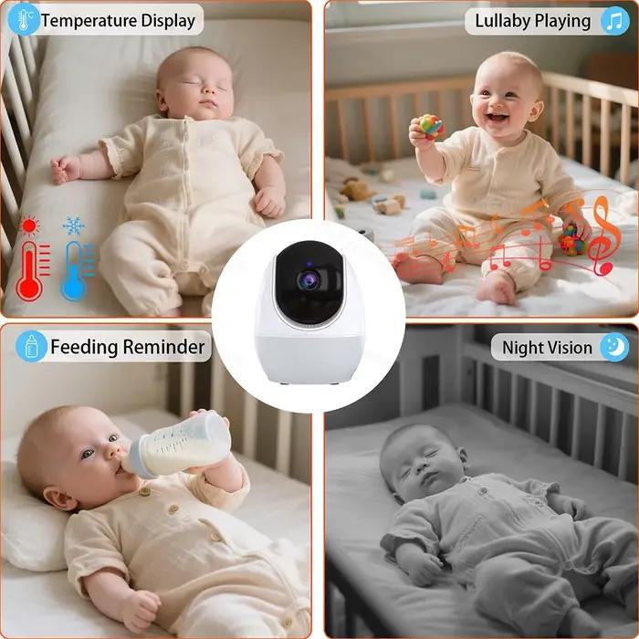 Moniteur Bébé WiFi 1080P Écran 4,3 Pouces Contrôle Double Berceuses Vision Nocturne Rappel Alimentation Veilleuse Caméra Bébé PTZ Occasions Spéciales