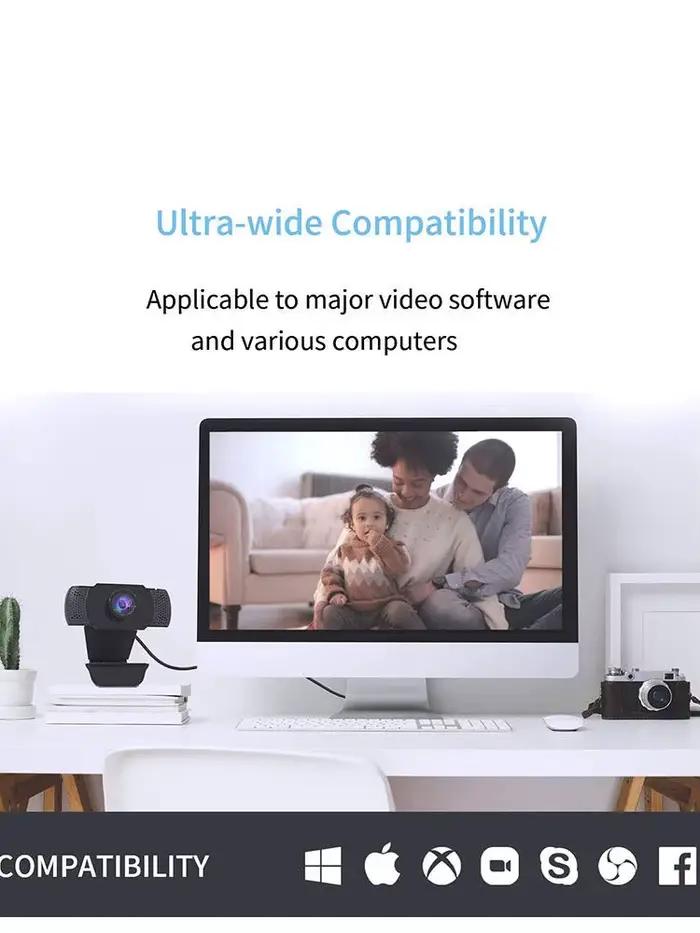 Webcam dtvane 1080P Full HD avec Lumière de Remplissage LED et Microphone Intégré pour Vidéoconférence et Prise de Vue Professionnelle Occasions Spéciales