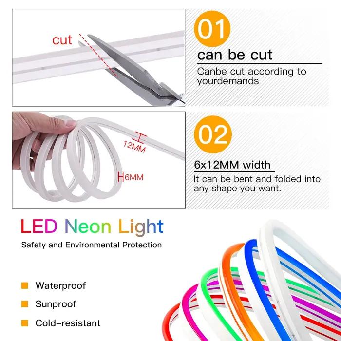 Bande néon alimentée par batterie IP65 étanche néon chaîne lampe rouge bleu rose blanc glace bleu 28