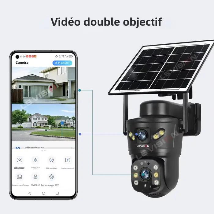 Caméra de surveillance LS VISION 8MP avec technologie solaire, double écran et suivi PTZ pour la sécurité extérieure résistante à l'eau et à la poussière