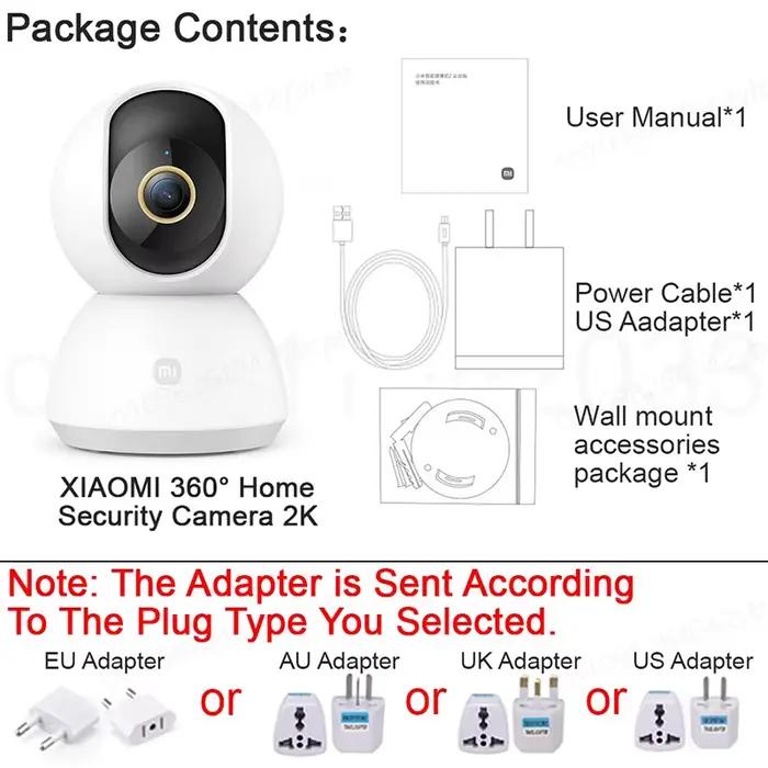 XIAOMI Caméra Wifi intelligente de sécurité domestique PTZ 2K,360 ° Vue panoramique, 3MP, reconnai