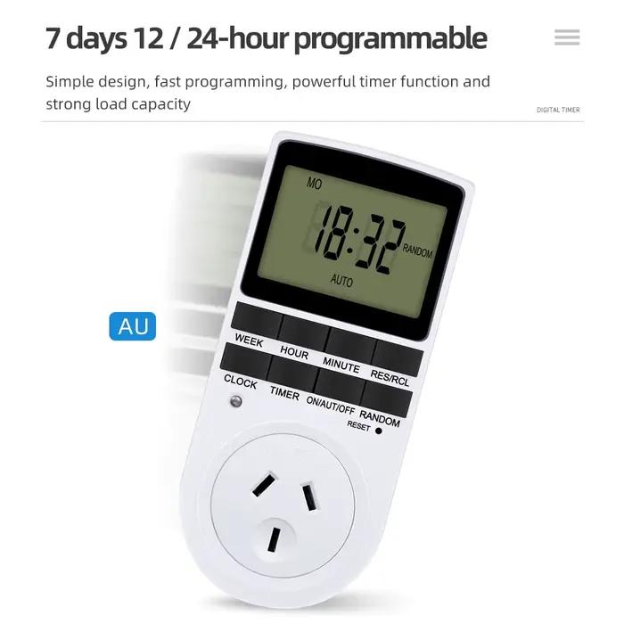 Minuterie numérique électronique cyclique 24 heures programmable avec 10 groupes de paramètres pour cuisine et domotique design enfichable