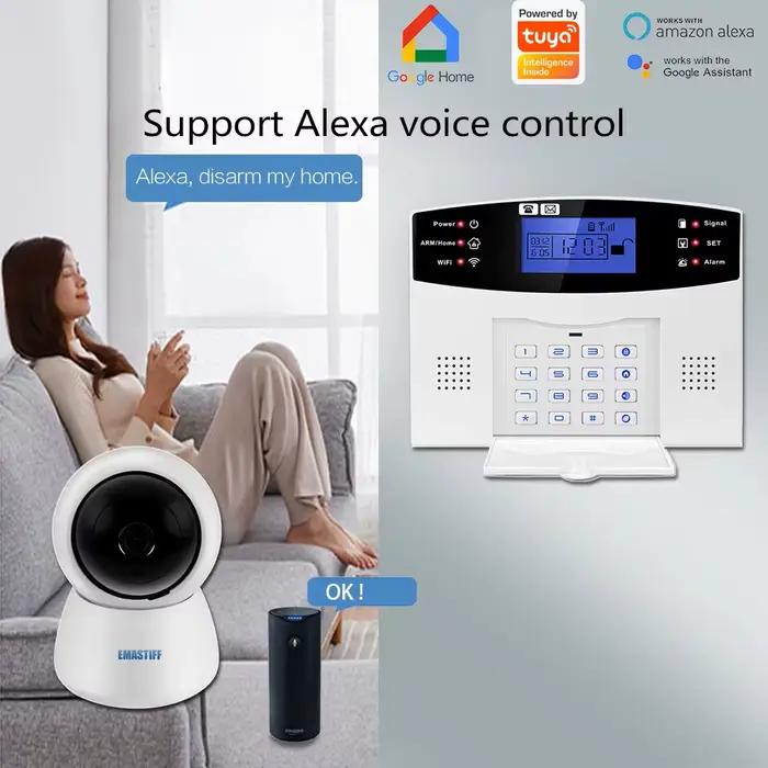 Détecteur de mouvement PIR avec affichage LCD, contrôle via application mobile IOS/Android, système d'alarme incendie, 99 zones sans fil, compatible avec Tuya et Smart Life, français inclus, pour sécurité maison intelligente