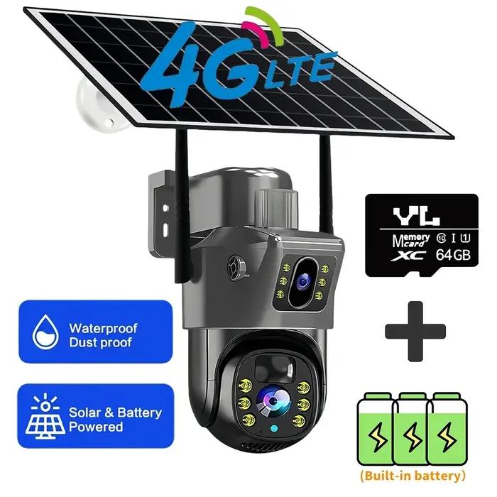 2026 extérieur 4K 8MP caméra solaire sans fil 4G Sim double objectif Wifi IP PIR HD