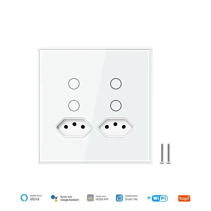 Interrupteur mural intelligent WiFi prise de courant Standard brésilienne prise électrique 100-250V interrupteur indépendant télécommande contrôle vocal application app adaptable flexibilité sécurité materiel ignifuge pc mode double controle indicateur statut redemarrage status