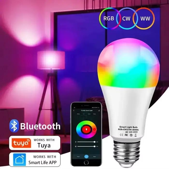Tuya Smart LED Ampoule E27 APP Contrôle Dimmable Lumière Bluetooth RGB Lampe 220V Chambre Décoration Partie Éclairage
