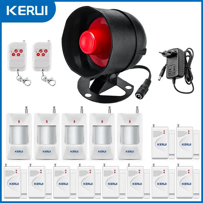 KERUI Kit de système d'alarme de sécurité 110dB fort intérieur/extérieur résistant aux intempéries sirène klaxon sans fil bricolage capteur de porte alarme d'alerte antivol