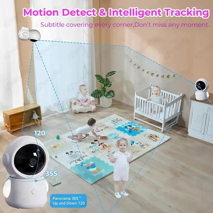 2k 3MP Wifi Moniteur pour bébé avec deux caméras Écran divisé Téléphone