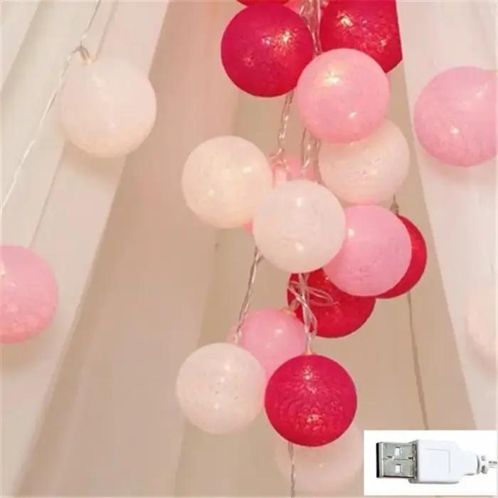 Guirlande lumineuse perles coton LED boules décoration maison mariage Noël ambiance douce USB piles blanche chaude RVB