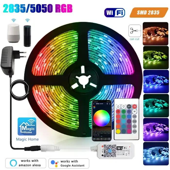 Bande lumineuse LED 12V 5050 2835 RGB auto-adhésive intelligente WiFi Bluetooth pour éclairage intérieur et extérieur résistant à l'eau à offrir pour occasions spéciales