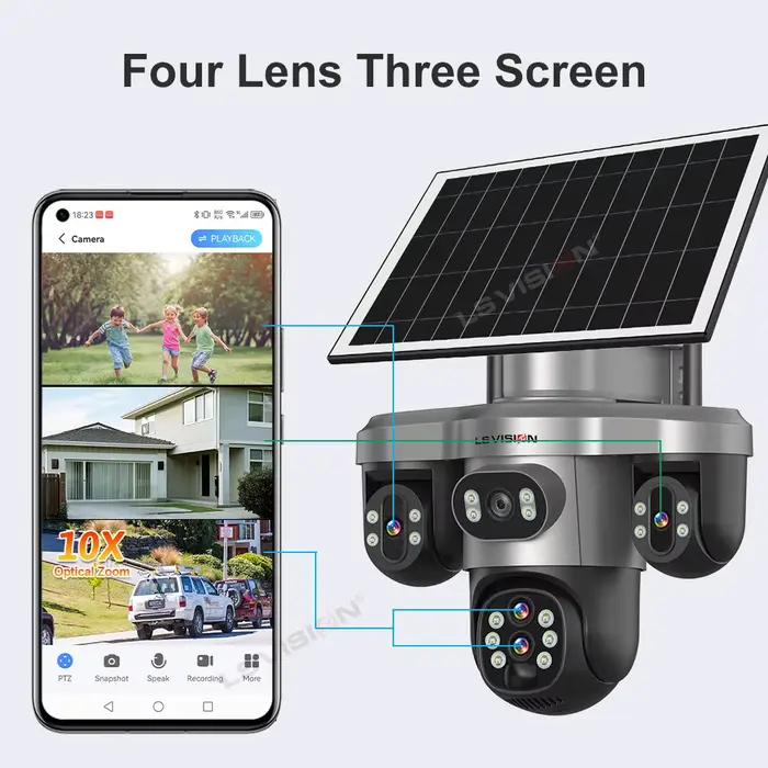 LS VISION caméra solaire Wifi extérieure avec Zoom optique 10X trois écrans 4G SIM Cctv sécurité à domicile