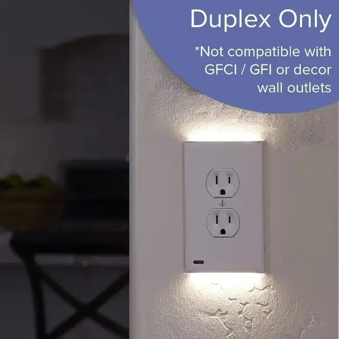 Plaque murale multiprise duplex avec capteur automatique LED haut/bas pour éclairage nocturne