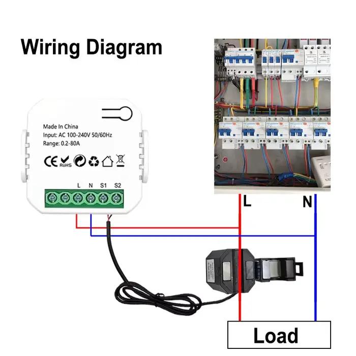 Compteur d'énergie numérique WiFi intelligent 80A avec capteur à pince CT application de surveillance en temps réel de la consommation d'énergie compatible avec Tuya Smart Life pour maison efficace économie et sécurité électrique