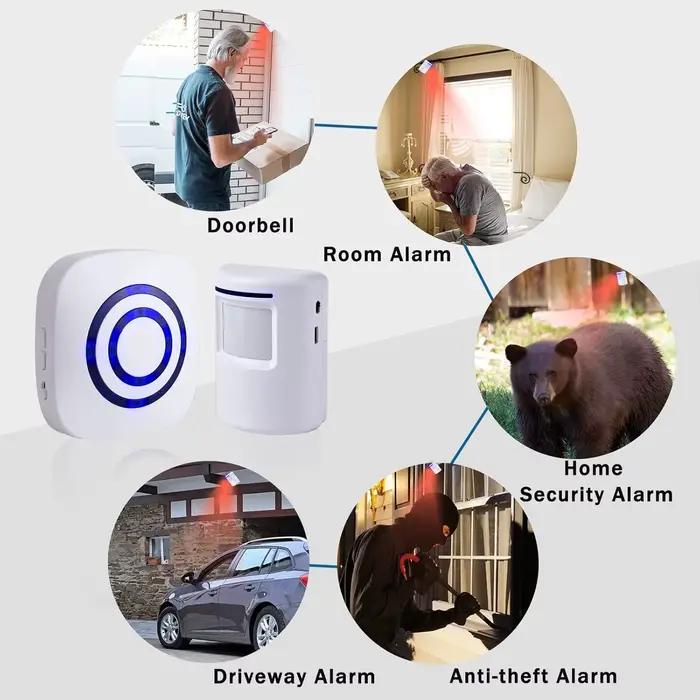 Sonnette sans fil avec capteur de mouvement 38 mélodies longue portée pour sécurité et ambiance harmonieuse maison entrée allée surveillance protection famille occasions spéciales
