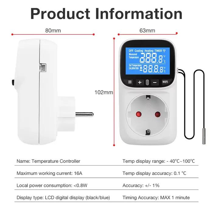 Thermostat intelligent Wi-Fi Tuya avec prise EU/US/UK/FR/AU